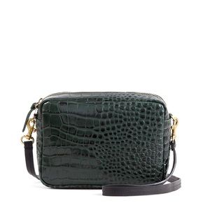 Clare V Green Croc-Embossed Crossbody Bag